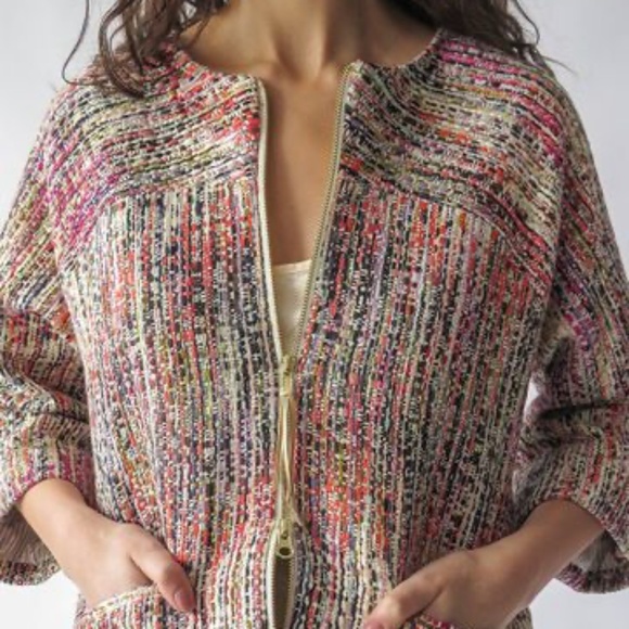 ERICA TANOV Ruby Jacket in Confetti French Tweed Swing Zipper Lined Coat 2 M